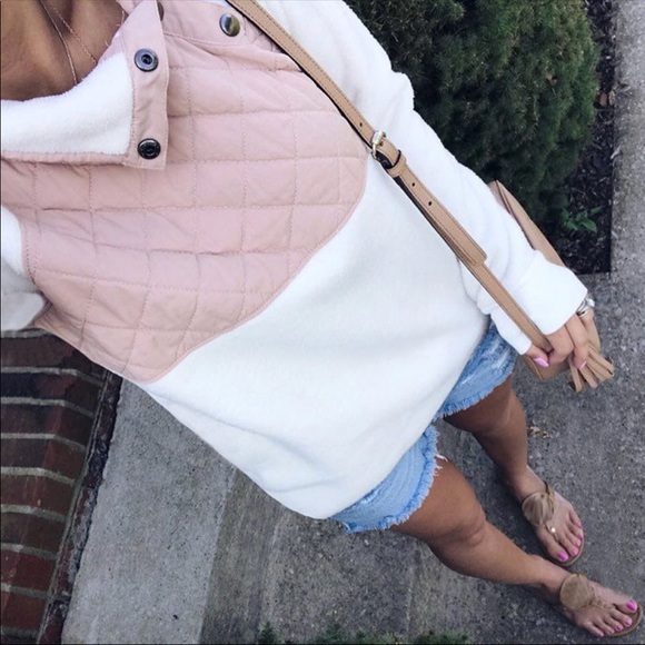 Blush And White Quilted Pullover - Picture 2 of 3